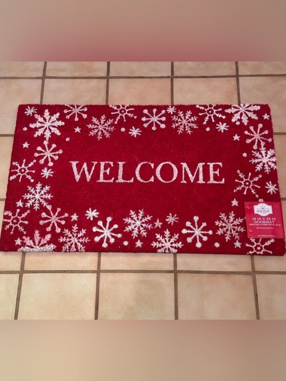 Welcome Snowflake Red Holiday Doormat